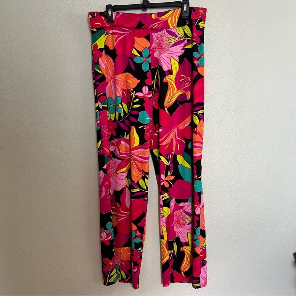 New Trina Turk Black Pink Bright Floral Swim Cover Up Fold Over Pants size M